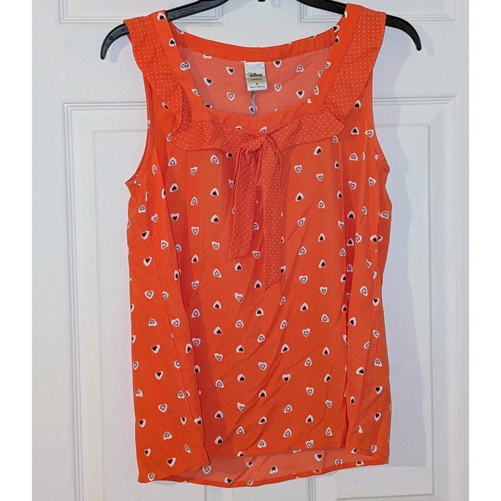 Disney x LC Lauren Conrad Minnie Rocks the Dots Heart‎ Print Ruffle Blouse S NWT